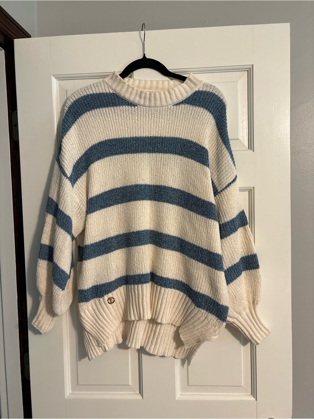 Simply Southern Cream & Blue Striped Crewneck Sweater